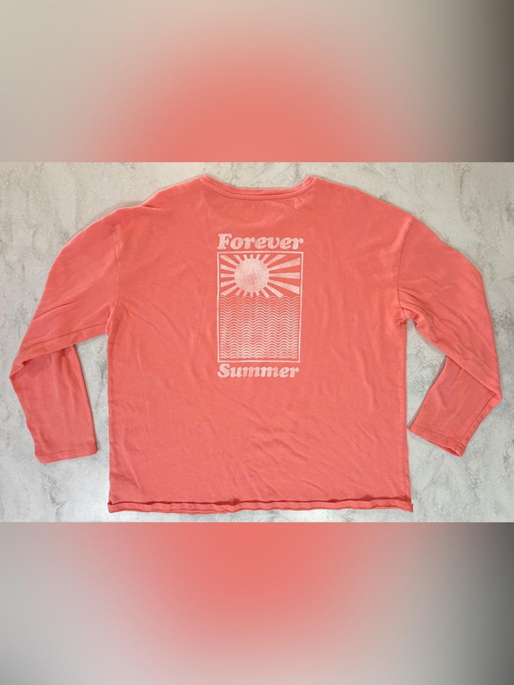 GAP Coral 100% Cotton Crewneck Long Sleeve Forever Summer Tee Size Large Tall